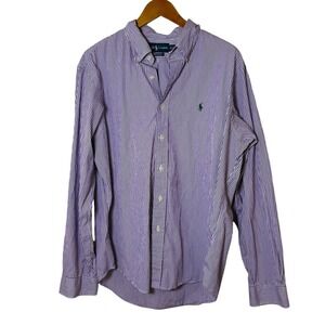 Ralph Lauren Men Button Down Shirt XL Purple White Striped Custom Fit Office